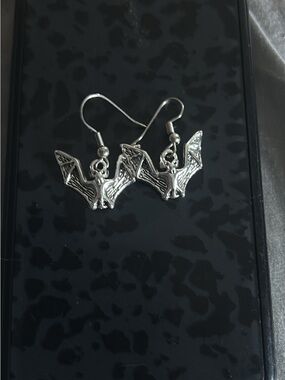 Silver Bat Dangle Earrings - Silver